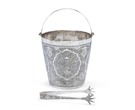 An Iranian (Persian) silver ice bucket. Mark of Mahmud Rabi'i, retailed by Pirayesh. Isfahan, c.1970The tapering cylindrical 