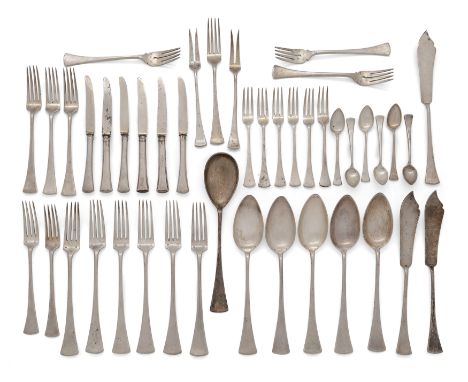 A group of Czechoslovakian silver flatware. Maker AP, c.1925The group comprising: 5 table spoons; 6 table forks; 6 dessert fo