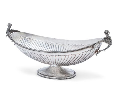 An impressive Italian centrepiece dish with stylised dragon handles.Eugenio Stancampiano, Palermo. The lobed, oval body raise