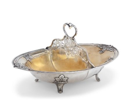 A French Art Nouveau parcel gilt silver basket. Henin & Cie. (probably),Paris, late 19th/ early 20th century. Of oval form, t