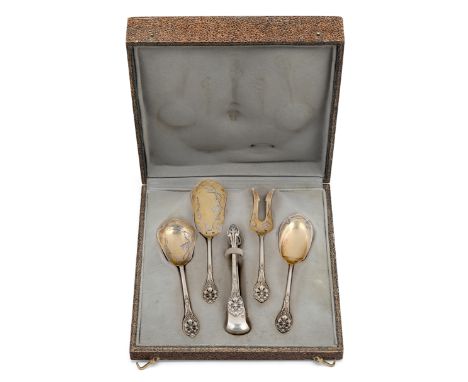 A French parcel gilt silver dessert set. Henin & Cie. (probably), Paris, late 19th/early 20th century. The set comprising a p