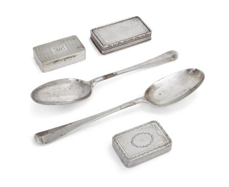 A George III silver snuff box. George Burrows I, London, 1799. Of rectangular form with hinged cover decorated with bright cu