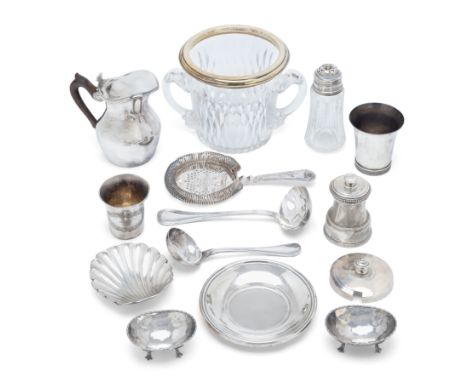 A mixed group of Continental silver and silver mounted items. Various dates and makers. The group including: a French pepper 