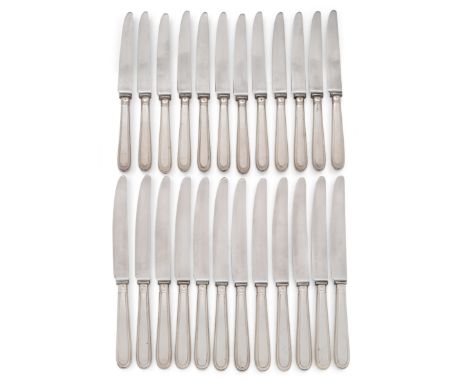 Two sets of Thread-edged knives. Richard Comyns. London, 1964. The twelve each table knives and dessert knives designed with 