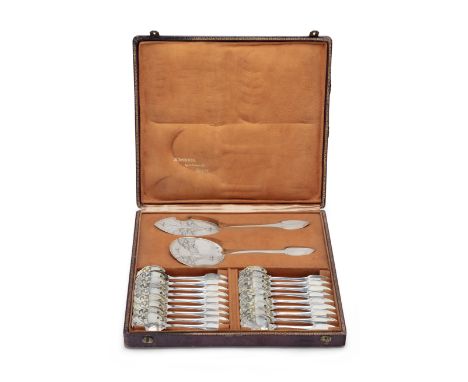 A French Aesthetic Movement parcel gilt silver dessert set. Alphonse Debain (1883-1911), Paris, late 19th/early 20th century.