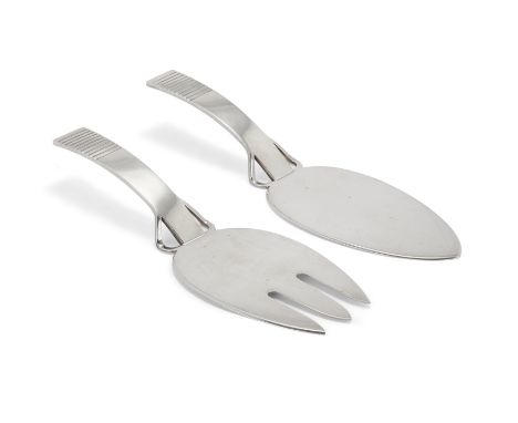 A pair of Danish silver fish servers.Georg Jensen.London import marks, 1936. The 'Parallel' or 'Relief' pattern servers desig