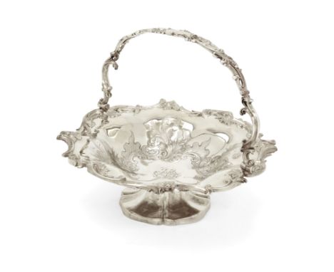 A William IV silver swing handled basket. Henry Wilkinson & Co., Sheffield, 1836. Of circular form, the basket designed with 