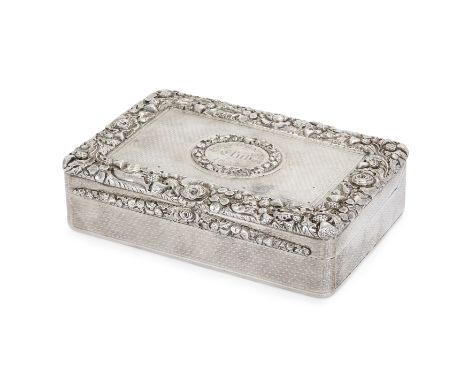 Of sporting interest. A George IV silver table snuff box. John Linnit, London, 1822. Of rectangular form, the hinged cover de
