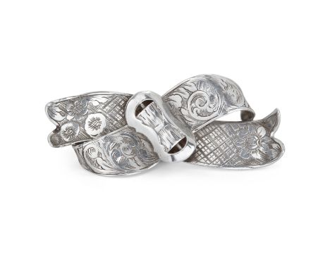 A provincial Victorian silver bow brooch. Henry Ellis, Exeter, 1847. The folding bow ribbons chased with flowers, foliate scr