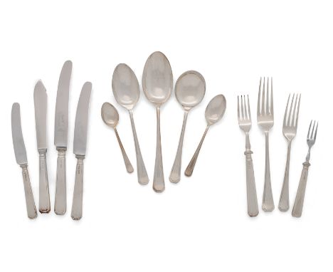 A part set of Grecian pattern silver flatware. Ewart, Perkins & Co.,Sheffield, 1964 - 1972. The group comprising: 12 soup spo