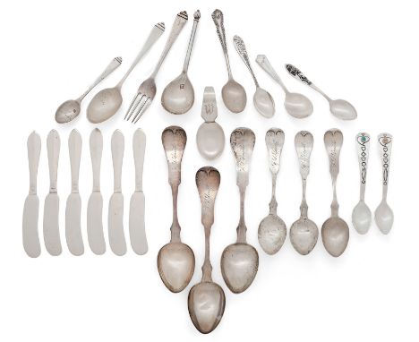 A group of various American and other flatware.Various dates and makers. The group comprising: three 19th century American si