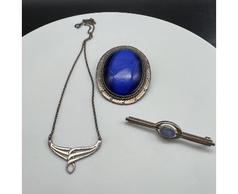 A collection of vintage hallmarked silver jewellery, an Ola Gorie necklace, a Mexican silver pendant, silver brooch