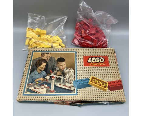 A bundle of vintage Lego, bag of yellow Lego, bag of vintage of red Lego