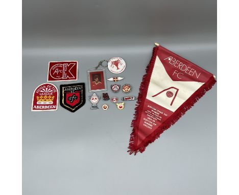 A mixed lot of vintage rare Aberdeen football memorabilia, pennants, badges