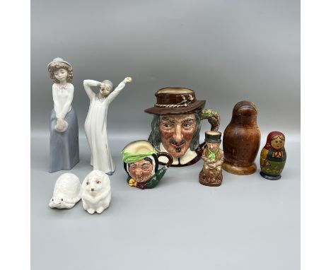 A mixed lot of figurines and jugs, Royal Doulton, Nao Lladro, Coalport