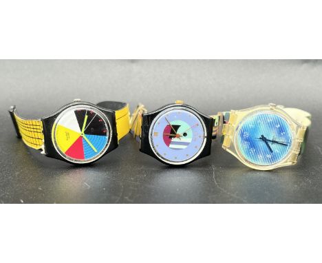 3x swatch watches vintage multicoloured, will require a battery