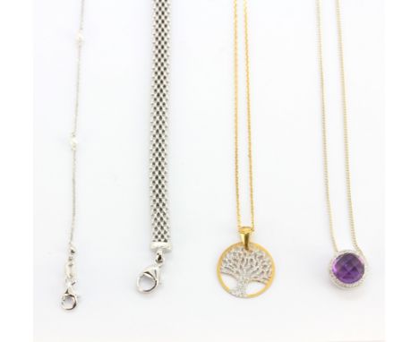 A 925 silver amethyst set pendant and chain together with a further 925 silver necklace and two 925 silver bracelets.