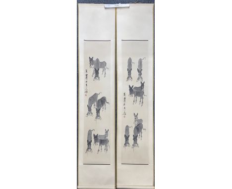 A set of four Chinese ink on paper paintings mounted on scroll, scroll size 46 x 195cm.