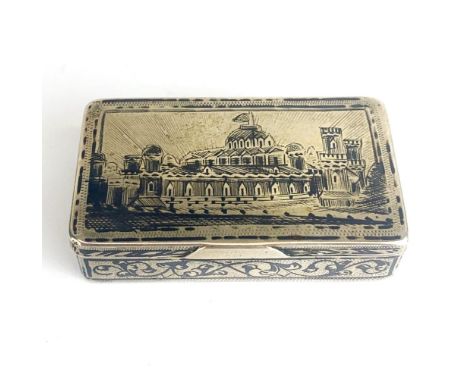 A Russian 84 marked niello silver snuff box, 6 x 3 x 1.5cm.