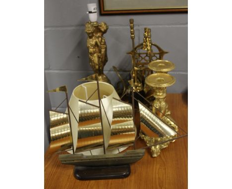 A table lamp base, companion set and other items.