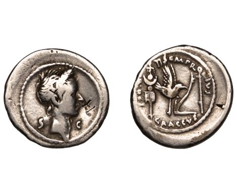 Roman Imperatorial Coinage, Julius Caesar, Denarius, posthumous issue, struck 40 BC by Sempronius Ggacchus, quaestor designat
