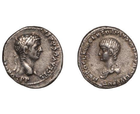 Roman Imperial Coinage, Claudius (41-54), Denarius, Lugdunum, 50, laureate bust right, rev. draped bust of Nero left, 3.49g/7