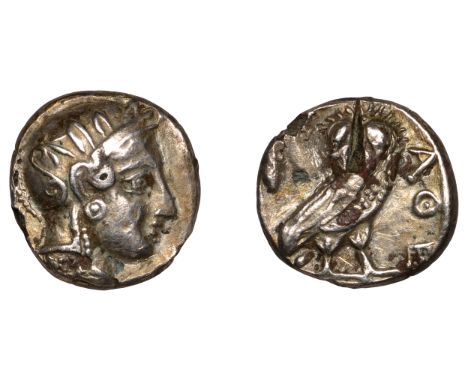Greek Coinages, PHILISTIA, Uncertain Mint, Plated Fourrée Drachm, imitating Athens, c. 353-294, helmeted head Athena right, r