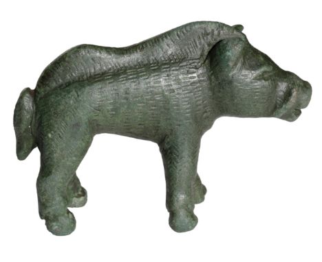 Romano-British, 1st century AD, a bronze Boar figurine, 5.2 cms x 3.7 cms, solid cast moulding, the Boar is standing on four 