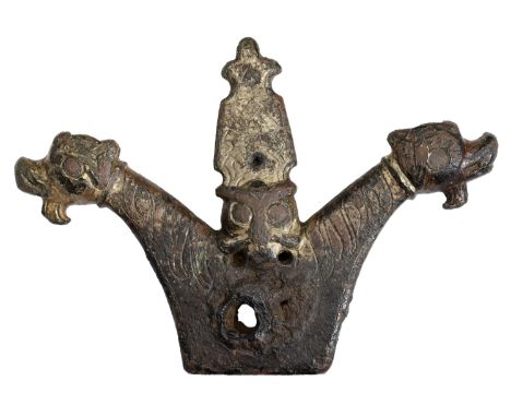 The unique Hinckley Viking horse fitting   Viking, Anglo-Scandinavian 11th century gilt bronze cheek piece or saddle pommel, 