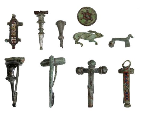 Romano-British, 1st-3rd century, bronze brooches (10), including bird at rest (cf. Hattatt 1157); hare; headstud with enamell