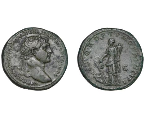 Roman Imperial Coinage, Trajan (98-117), Sestertius, Rome, c. 103-11. laureate bust right, imp caes nervae traiano avg ger da