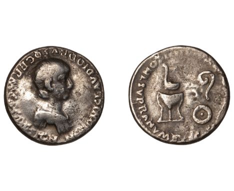 Roman Imperial Coinage, Nero (54-68), As Caesar, Denarius, 50-4, bare-headed and draped bust right, rev. simpulum above tripo