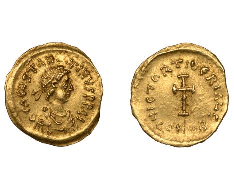Byzantine Coinage, Tiberius II Constantine (578-582), Tremissis, Constantiople mint, pearl-diademed, draped and cuirassed bus