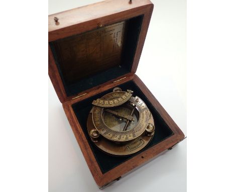 Boxed brass sundial and compass marked JH Steward CONDITION REPORT: Appears complete with no apparent missing parts.