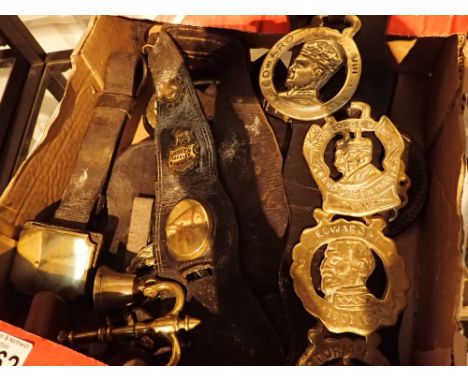 Box of vintage horse brasses