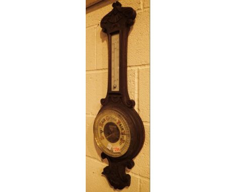 Oak framed barometer thermometer 