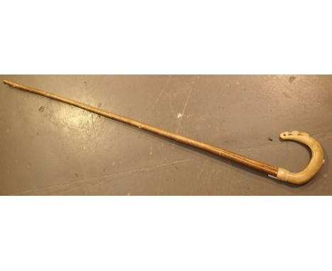Shepherds vintage crook with thistle carved horn handle