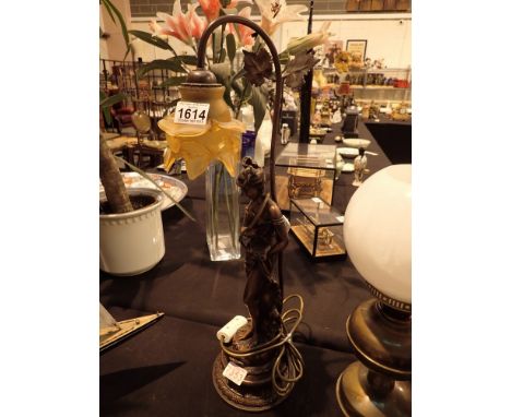Large Spelter female figural lamp with glass flower shade H: 60 cm