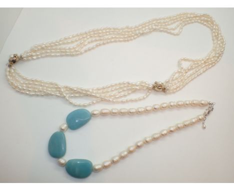 Two pearl necklaces including freshwater and baroc 