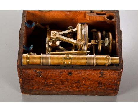 VICTORIAN LACQUERED BRASS FOUR-SCREW THEOLDOLITE
makers Kelvin and James White Ltd, with silvered compass dial, in a mahogany