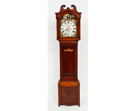 VICTORIAN MAHOGANY LONGCASE CLOCK
with arched enamel 13.5-inch dial and convex door, on bracket feet, 220cm high
