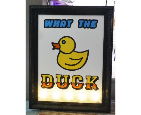 WHAT THE DUCK BY BEE RICH, 91cm x 71cm, bespoke made light up wall art. 