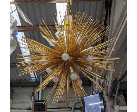 SPUTNIK STYLE CEILING PENDANT LAMP, gilt metal, 75cm diam. 