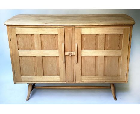 ERCOL SIDEBOARD, mid 20th century, solid elm, in Arts and Crafts style, with two panelled doors, 124cm x 46cm x 81cm H. 