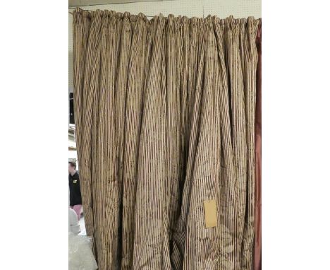 CURTAINS, a pair, one pair 210cm W gathered x 340cm drop, the other 120cm W gathered x 340cm drop, together with a palmette, 