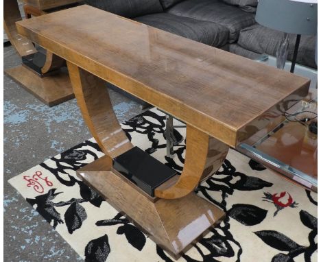CONSOLE TABLE, 130cm x 40cm x 85cm, birch with ebonised detail. 