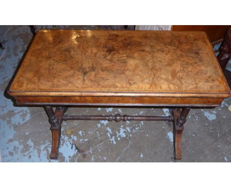 CARD TABLE, 99cm W x 70cm H X 49cm D, Victorian burr walnut, with a rectangular foldover top enclosing green baize, on ring t