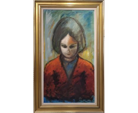JORGEN BJULVER (Danish b.1937) 'Portrait of a Young Woman', oil on canvas, monogrammed and signed verso, 82 x 42cm, framed. 