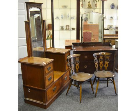A early 20th century dressing chest, with tall mirror, c.1900;  a  1930 oak dressing chest;  two Ercol side chairs (4)