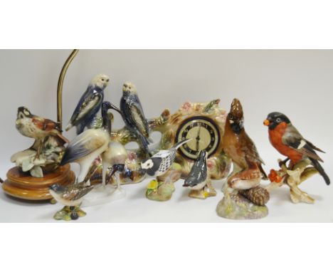 Ornithological Interest - a Goebel model of a Bullfinch; a Beswick Whitethroat; Beswick Nuthatch; a Nao  table lamp modelled 